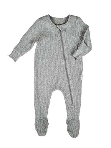 DreamBuy 0-3Y Reißverschluss Schlafanzug Gerippte Weiche Baumwolle Baby Jungen Mädchen Strampler Unisex Bodysuit Pyjama Kinder Onesie Fußlos Fuß Allergikerfreundlich (0-3 Monate, Taubengrau) von DreamBuy