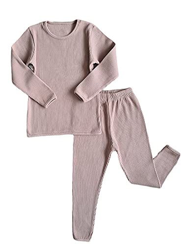 DreamBuy 20 Farben Gerippter Pyjama/Trainingsanzug/Loungewear Unisex Jungen und Mädchen Pyjamas Babykleidung Pyjamas für Damen und Herren Pyjamas (2-3J, Samtmokka) von DreamBuy