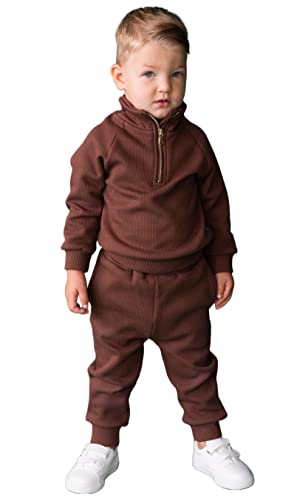 DreamBuy Kinder Fleece-Trainingsanzug – 2 Stück Jungen und Mädchen – gerippte Baumwolle, walnuss, 1-2 Jahre von DreamBuy