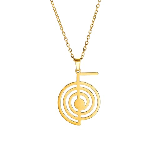 Dreamtimes Cho Ku Rei Reiki Halskette Schutz Heilung Symbol Yoga Halskette für Frauen Sacred Geometry Edelstahl Tropfen Heilung Energie Yoga Power Anhänger Halskette (Gold) von Dreamtimes