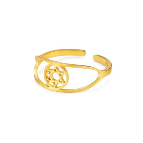 Dreamtimes Davidstern Ringe Edelstahl Einstellbare Offene Ringe Hexagramm Jüdischer Ring FaithHeart Davidstern Jüdischer Schmuck für Frauen Männer (Gold) von Dreamtimes