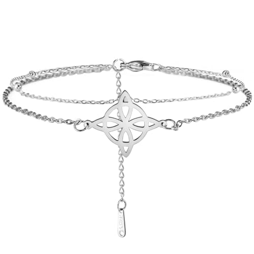 Dreamtimes Fußkettchen Frauen Fußkette Hexe Knoten Edelstahl Doppelfußkette Beach Style Trendy Boho Fußkettchen Wiccan Schmuck Fußkette Schmuck für Frauen Vintage Om Yoga Fußkettchen (Silber) von Dreamtimes