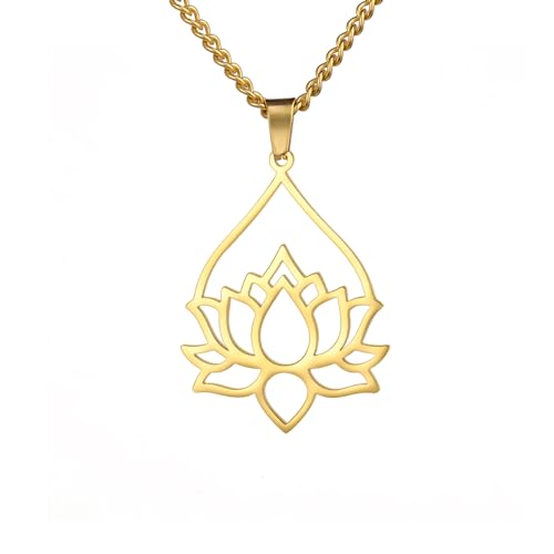 Dreamtimes Halskette Anhänger Lotusblume für Frauen inspirierende Halskette Yoga heilt Charme Unalome Symbol Amulett Edelstahl Halskette Buddha Yoga Schmuck (Gold) von Dreamtimes