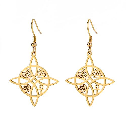 Dreamtimes Hexenknoten Ohrringe für Frauen Edelstahl Ohrringe Keltische Quaternäre Hexenknoten Ohrringe Hexerei Amulett Schmuck Geschenk für Frau Freundin Weihnachten (Gold) von Dreamtimes