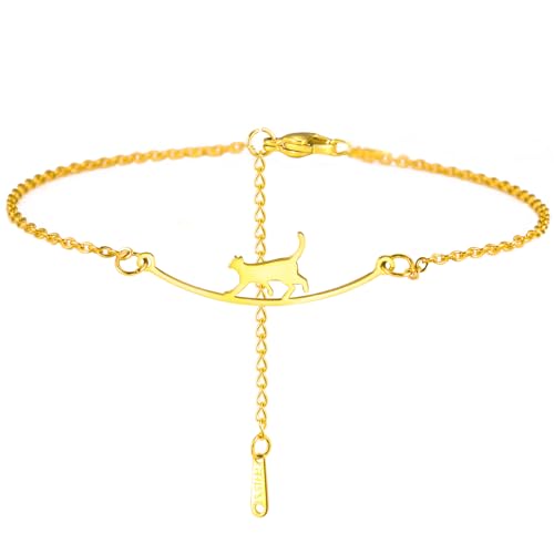 Dreamtimes Katze Fußkettchen für Frauen Einstellbare Fuß Fußgelenk Armband Schmuck Sommer Strand Niedliche Tier Schmuck Fuß Kette Weihnachten Liebhaber Geschenk (Gold) von Dreamtimes