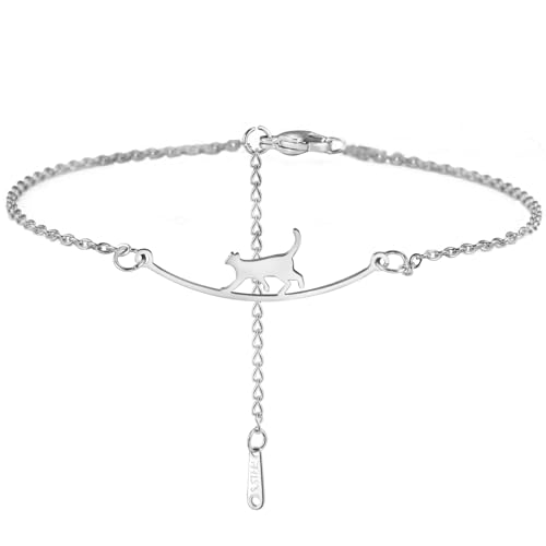 Dreamtimes Katze Fußkettchen für Frauen Einstellbare Fuß Fußgelenk Armband Schmuck Sommer Strand Niedliche Tier Schmuck Fuß Kette Weihnachten Liebhaber Geschenk (Silber) von Dreamtimes