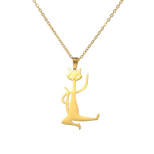 Dreamtimes Katze Halsketten Schmuck für Frauen Kung Fu Katze Anhänger Halskette niedlich zierliche Tier Halskette Geschenke für Katze Mama Haustiere Liebhaber (Gold) von Dreamtimes