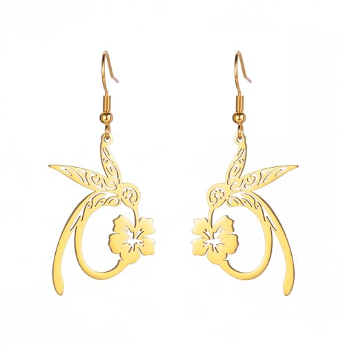 Dreamtimes Kolibri Kardinal baumeln Tropfen Ohrringe für Frauen zierlich Vogel Blume Ohrringe stark mutig frei Kolibri-Schmuck Geschenke (Gold) von Dreamtimes