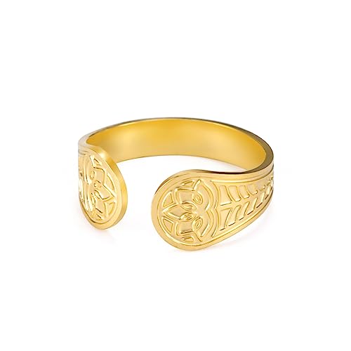 Dreamtimes Lotus Ringe für Frauen Gold Edelstahl Blume des Paradieses einstellbar Vintage Schmuck Buddha Yoga Ring Hochzeit Ring spirituellen Schmuck Geschenk (Gold) von Dreamtimes