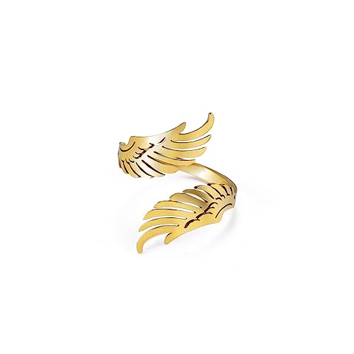 Dreamtimes Offener Ring mit fliegenden Engelsflügeln für Frauen und Männer Verstellbarer Edelstahlring Hip Hop Punk Partyschmuck (Gold) von Dreamtimes