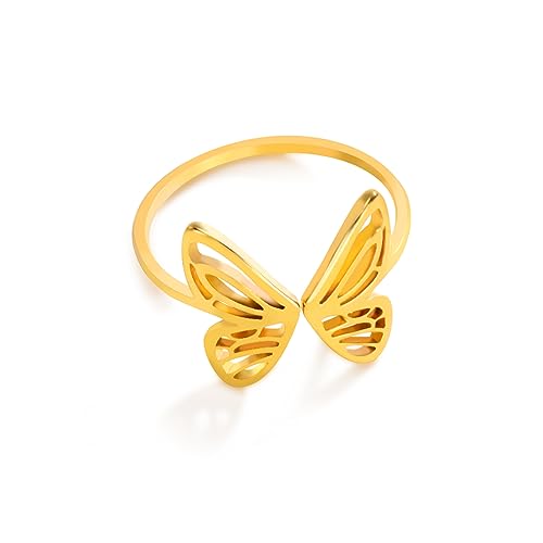 Dreamtimes Open Einstellbare Schmetterling Ring Edelstahl Gold Farbe Frauen Ästhetische Finger Ringe Kpop Mode Hochzeit Schmuck Geschenk (Gold) von Dreamtimes