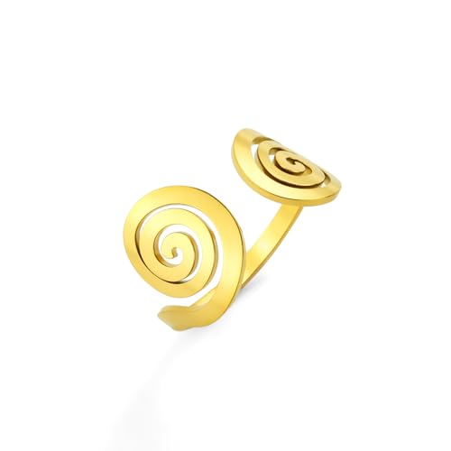 Dreamtimes Spirale Wirbel Geometrische Ringe für Frauen Geflochtene Wrap Style Edelstahl Übertrieben Einstellbare Daumen öffnen Ring Geschenk Kleine Spirale Ring Runde Wirbel Studs Ringe (M-Gold) von Dreamtimes