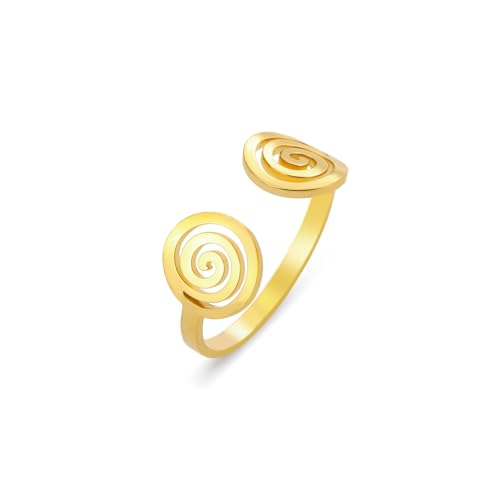 Dreamtimes Spirale Wirbel Geometrische Ringe für Frauen Geflochtene Wrap Style Edelstahl Übertrieben Einstellbare Daumen öffnen Ring Geschenk Kleine Spirale Ring Runde Wirbel Studs Ringe (S-Gold) von Dreamtimes