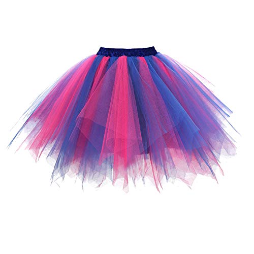 Dressever Damen Tüllrock 50er Rockabilly Petticoat Retro Tutu Ballet Cosplay Prom Abendkleider Anlass Blau Fuchsie Medium von Dressever