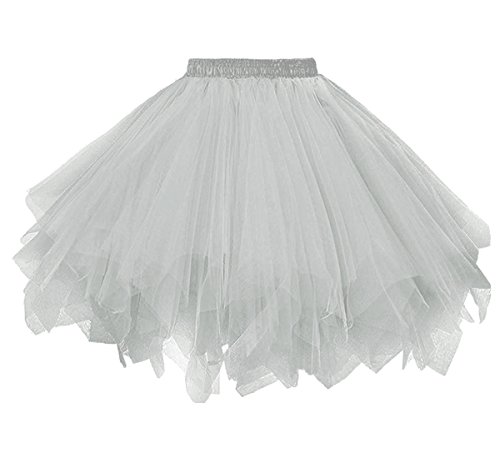 Dressever Damen Tüllrock 50er Rockabilly Petticoat Retro Tutu Ballet Cosplay Prom Abendkleider Anlass Silber X-Large von Dressever
