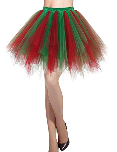 DRESSTELLS Karneval Damen 80er Puffy Tüllrock Tütü Röcke Tüll Petticoat Tüllrock 50er Rockabilly Petticoat Retro Tutu Ballet Cosplay Tanzkleid Green Red S von DRESSTELLS