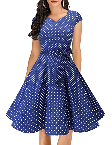 Dresstells Vintage 50er Swing Party kleider Cap Sleeves Rockabilly Retro Hepburn Cocktailkleider Navy Small White Dot 3XL von DRESSTELLS