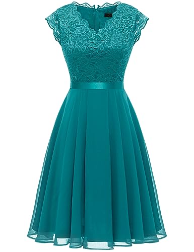 Dressystar Cocktailkleid Damen Elegant für Hochzeit A Linie Sommerkleid Abiballkleid Kurz Festliches Kleid Pfauengrün XXL von Dressystar