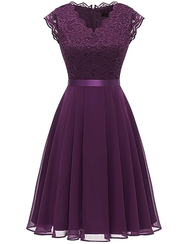 Dressystar Cocktailkleid Elegant Hochzeit A Linie Abendkleid Damen Knielang Chiffon Abschlusskleid Kurz Grape L von Dressystar