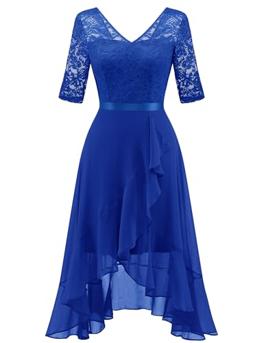 Dressystar Damen Abendkleid Elegant V Ausschnitt Kleid Kurz Ärmel Festlich Cocktailkleid Ballkleider Silvester Royalblau S von Dressystar