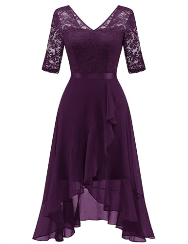 Dressystar Damen Abendkleid Lang Elegant für Hochzeit Vokuhila Kleid Festlich Cocktailkleid Weihnachten Silvester Grape M von Dressystar