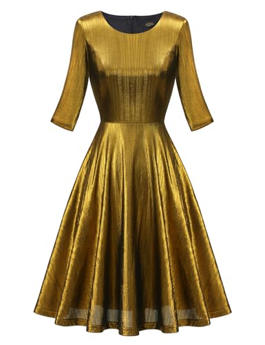 Dressystar Damen Abendkleider Elegant Glitzer Kurz Abschlussballkleid 3/4 Ärmel Cocktailkleid Festlich Kleid Gold XL von Dressystar