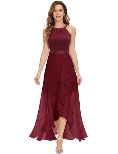 Dressystar Damen Abendkleider Elegant für Hochzeit Neckholder Maxi Brautkleid Jugendweihes Festliches Partykleid Dunkelrot M von Dressystar