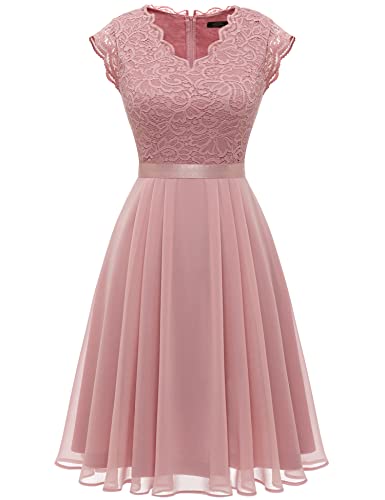 Dressystar Damen Cocktailkleid Elegant für Hochzeit Abendkleider A Linie Chiffonkleid Kurz Sommer Sommerkleid Blush XL von Dressystar