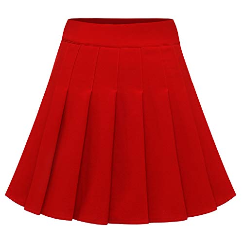 Dressystar Damen Dehnbar Faltenrock Informell Mini Vielseitig Skater Rock Mädchen Tennis Rock Rot 4XL von Dressystar