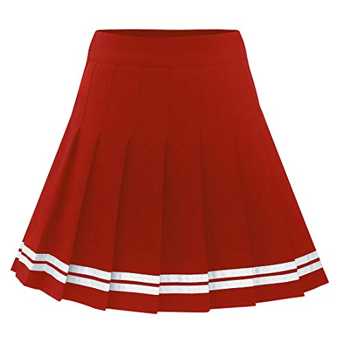 Dressystar Damen Dehnbar Faltenrock Schulmädchen Solide Skater Tennis Kurz Cheerleader Rock Rot Weiß Streifen XS von Dressystar