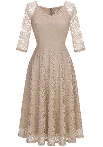 Dressystar Damen Elegant A-Linie Spitzenkleid Sommer Hochzeit Party Abendkleid Cocktailkleid Champagner M von Dressystar