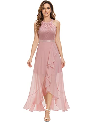 Dressystar Damen Elegant Abendkleider Hochzeit Brautjungfer Vokuhila Kleider Lang Abschlussballkleid Partykleid Blush M von Dressystar