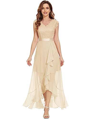 Dressystar Damen Elegant Abendkleider Hochzeit Brautjungfer Vokuhila Kleider Maxilang Prom Dress Partykleid Champagner L von Dressystar