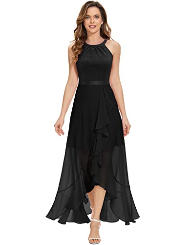 Dressystar Damen Elegant Abendkleider Maxi Abschlusskleid Neckholder A-Linie Lang Cocktailkleid Spitzenkleider Schwarz XXL von Dressystar