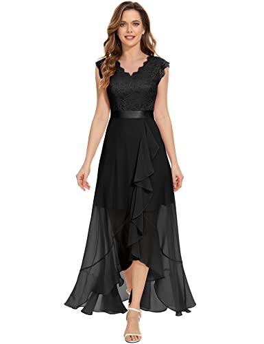 Dressystar Damen Elegant Abendkleider Maxi Abschlusskleid V-Ausschnitt A-Linie Cocktailkleid Spitzenkleider Schwarz M von Dressystar