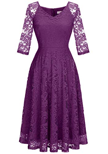 Dressystar Damen Spitzenkleider Festlich Hochzeitsgast Cocktail Kleider A-Linie Sommerkleid Purple XL von Dressystar