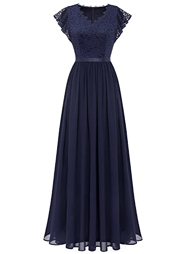 Dressystar Damen Festlich Floral Spitze Abendkleider Eleganz Bodenlang Cocktailkleid Brautjungfer Kleid Marineblau M von Dressystar