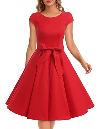 Dressystar Damen Vintage 50er Cap Sleeves Dot Einfarbig Rockabilly Swing Kleider L Rot von Dressystar