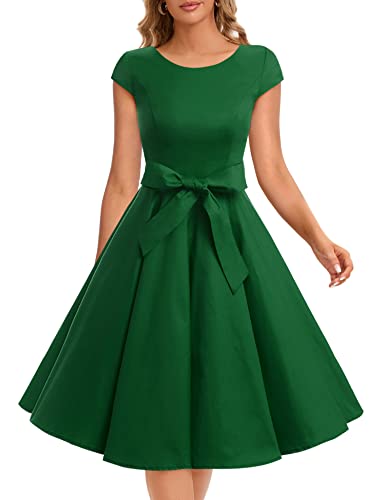 Dressystar Damen Vintage 50er Cap Sleeves Dot Einfarbig Rockabilly Swing Kleider S Armeegrün von Dressystar