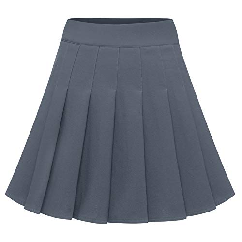 Dressystar Damen Dehnbar Faltenrock Schulmädchen Solide Vielseitige Kurz A-Linie Cosplay Rock Grau M von Dressystar