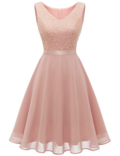 Dressystar Paillettenkleid Damen Elegant Glitzer Cocktailkleid Sommer Jugendweihes Kleid Brautkleid Partykleid Blush XL von Dressystar