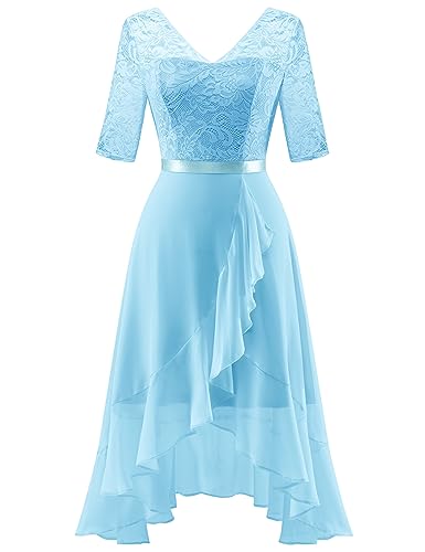 Dressystar Sommerkleid Damen Knielang Elegant Cocktailkleid Abendkleider A-Linie Hochzeitsgäste Chiffon Kleider Hellblau S von Dressystar