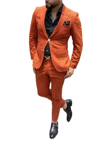 Drkobr Herren 2 Stück Leinen Anzug Set Casual Zwei Knöpfe Jacke und Hose für Hochzeit Party Bankett Drkobr Herren 2 Stück Leinen Anzug Set Casual Zwei Knöpfe Jacke und Hose für Hochzeit Party Bankett von Drkobr