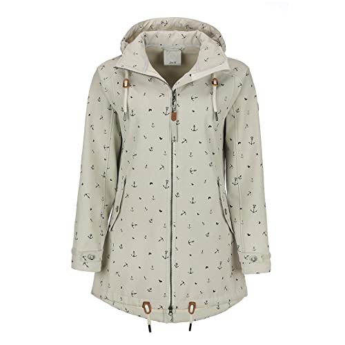 Dry Fashion Damen Softshell-Mantel Plön mit Allover-Print Anker - Softshelljacke Outdoorjacke mit Fleece-Innenfutter in Cremeweiß-Melange Größe 44 von Dry Fashion