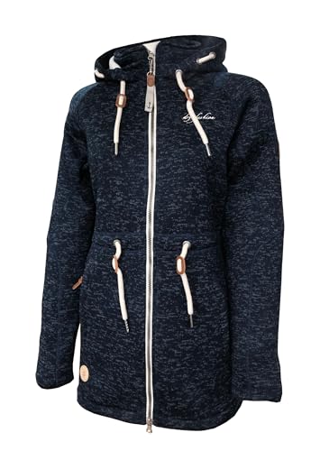 Dry Fashion Damen Fleece-Mantel St. Peter-Ording - Wintermantel Fleecejacke Outdoorjacke Winterjacke mit Kapuze in Navy-Melange Größe 50 von Dry Fashion