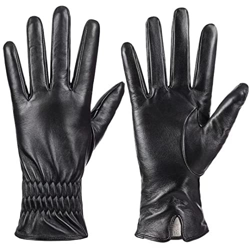 Damen Echtes Schafsleder Handschuhe, Winter Warm Touchscreen Texting Kaschmir gefüttert Fahren Motorrad Kleid Handschuhe （Schwarz, L） von Dsane