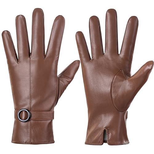 Damen Winter Lederhandschuhe Touchscreen Texting Warm Fahren Lammfell Handschuhe (Orange, L) von Dsane