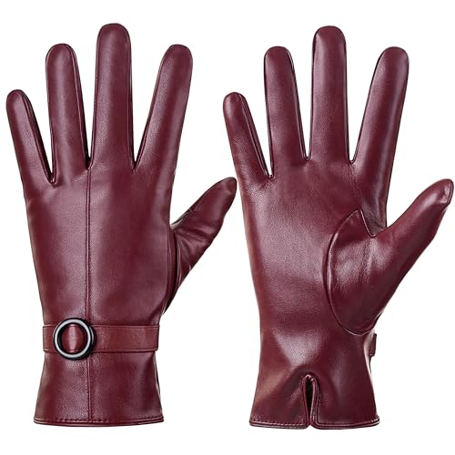 Damen Winter Lederhandschuhe Touchscreen Texting Warm Fahren Lammfell Handschuhe (Rot, XXL) von Dsane