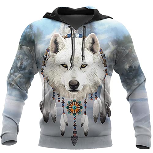 Harajuku Kapuzenpullover für Herren und Damen, 3D-Druck, mit Wolfsmotiv, Reißverschluss, Unisex, Herbstjacke, 3D-Druck Hoodie4, 4X-Large von Dsimilarl