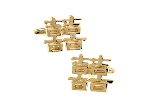 Cufflinks Gold, Manschettenknöpfe Set Chinesische Schriftzeichen "Xi" Hemd Anzug Herren Schmuck für Geburtstag Hochzeit von Dsnyu